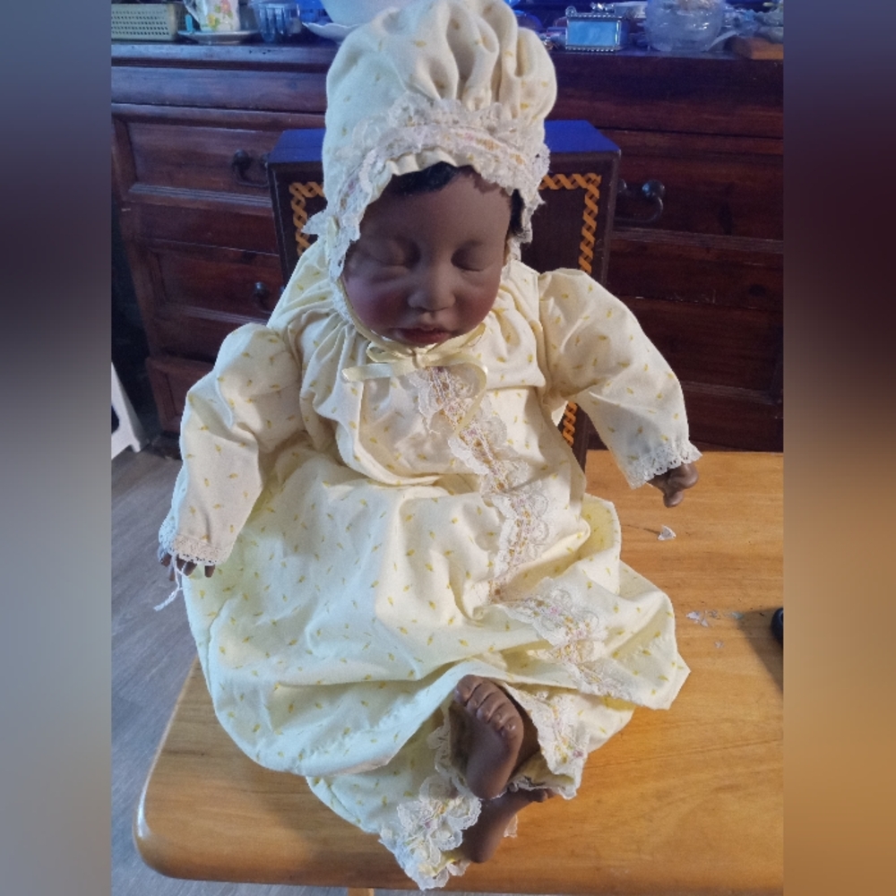 Charming Yellow Baby Doll with Bonnet